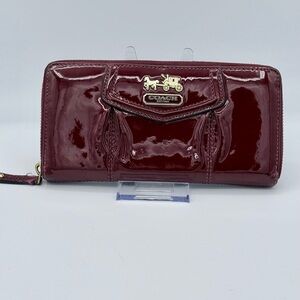 Coach Madison Patent Leather Accordion Zip Around Wallet Wristlet Crimson Berry